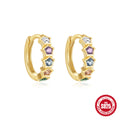 Rainbow Star Moon Zircon 925 Sterling Silver Hoop Earrings — surface finish close-up — alternate angle 2 — jewelry finish and design detail