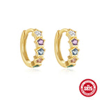 S925Sterling Silver Rainbow Colorful Star Moon Earrings Hoop Daily Wear Diamond-Studded Ear Clips Ear Jewelry for Women