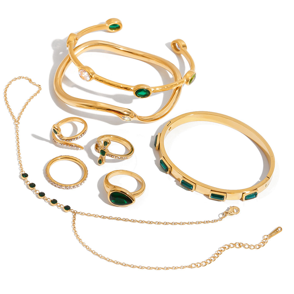 Original Green Zirconia Ring Non-Fading Jewelry Stainless Steel Bracelet Accessories