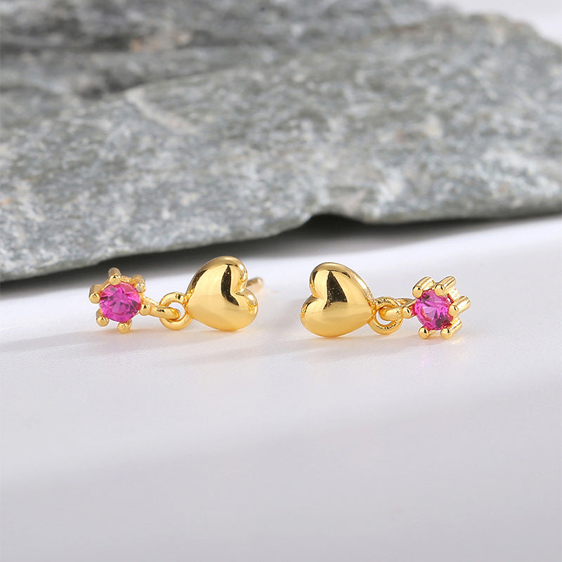 SE0025 S925Silver plating14K Cute Sweet Cool Style Earrings for Women Korean and Japanese Heart-Shaped Purple Zircon Earrings