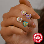 New925Sterling Silver Heart-Shaped Colored Diamond Oil Drop Earrings Hot-Selling Inlaid Diamond Mother's Day Earrings for Women