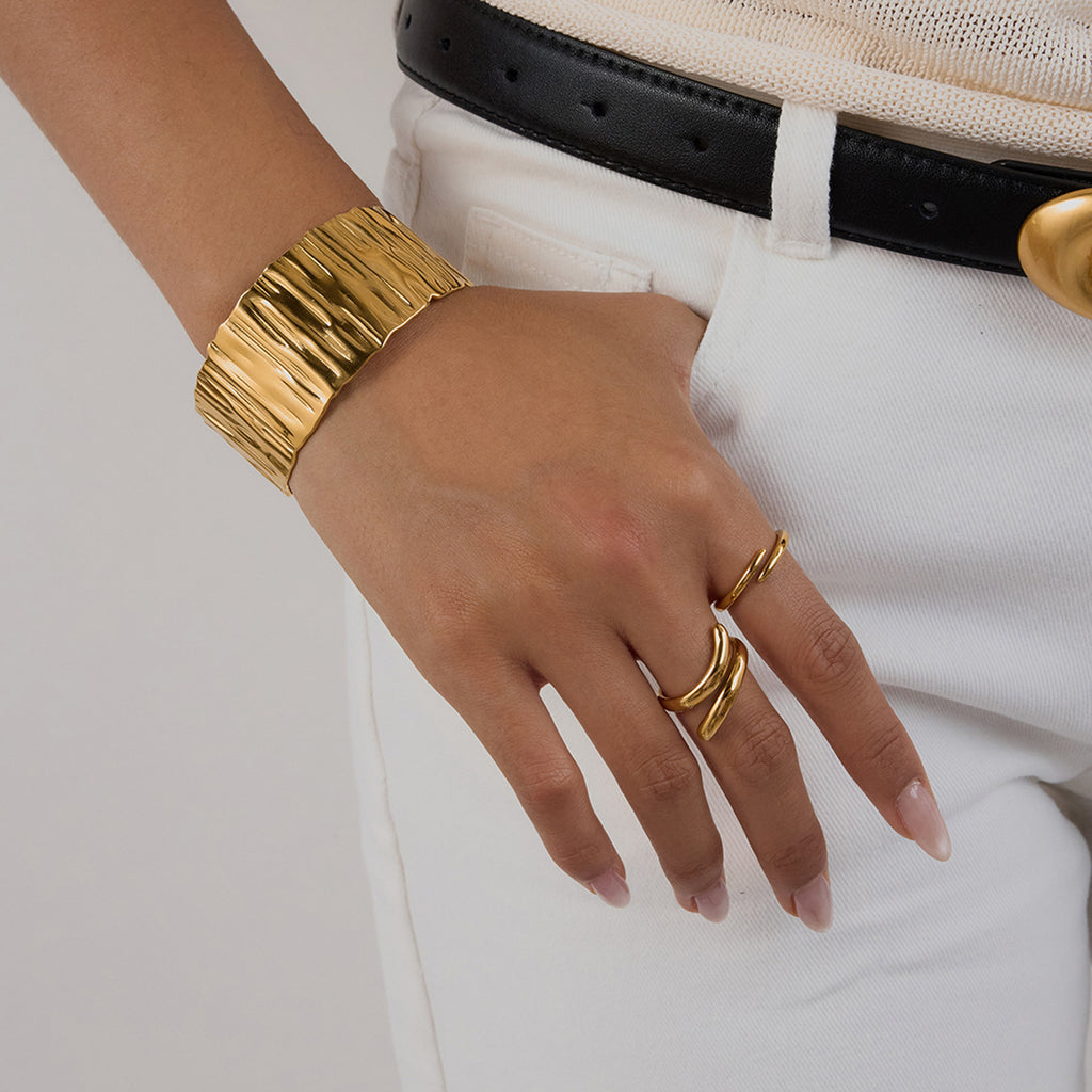 2H Stainless Steel Wide Bracelet Non-Fading Jewelry for Women Design Sense Bangle Accessories