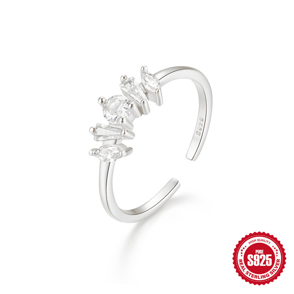 New Product S925Sterling Silver Ring Japanese and Korean Design Sense Geometric Zircon Ring Fashion Open Index Finger Ring