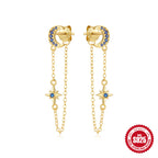 S925Sterling Silver Tassel Long Bowknot Inlaid Diamond Ear Thread Earrings Star Moon Stud Earrings for Women