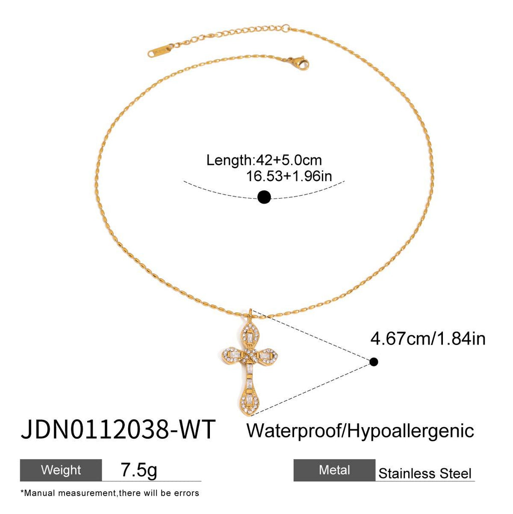 2H Zircon Cross Necklace Non-Fading Stainless Steel Necklace Women's Jewelry