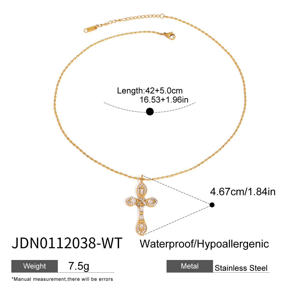 2H Zircon Cross Necklace Non-Fading Stainless Steel Necklace Women's Jewelry