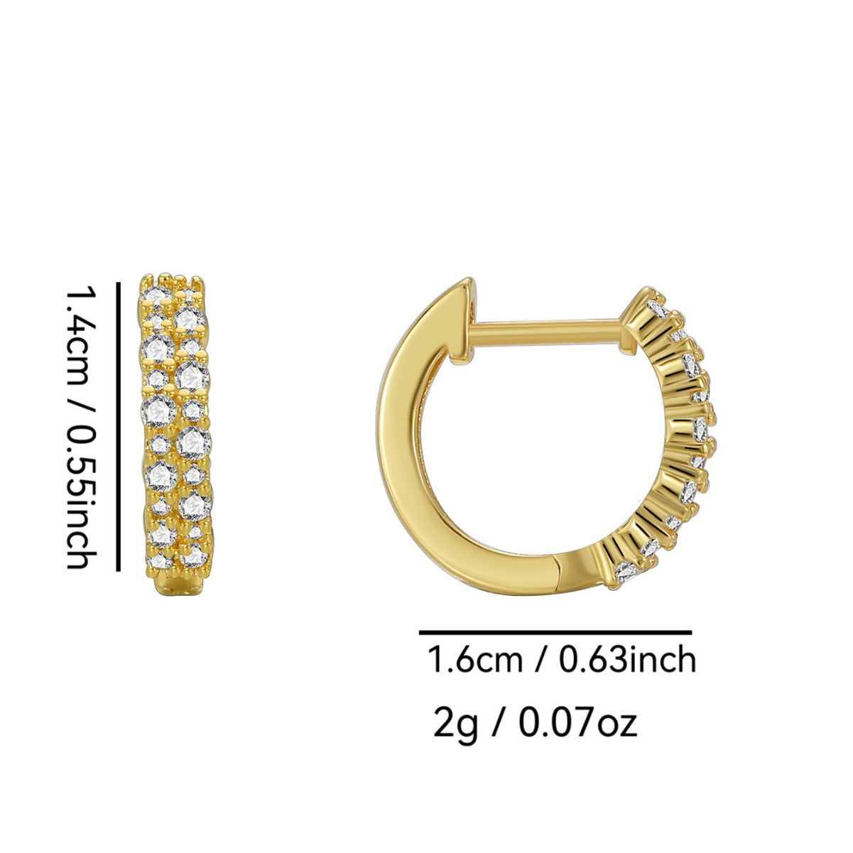 E0602 Creative Asymmetric Design Earrings for Women Brass Gold-Plated Single Row Micro-Inlaid White Zircon Hoop Earrings