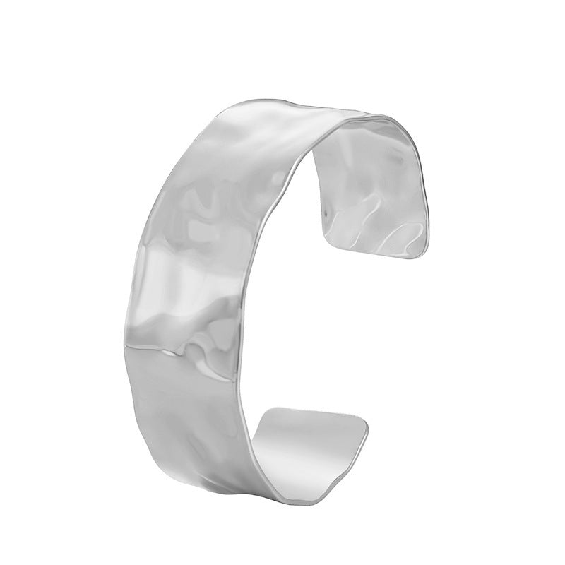 B0157 Unique Irregular Hammered Pattern Bracelet for Women, Copper Plated with Real Gold, Adjustable Open Simple Bracelet