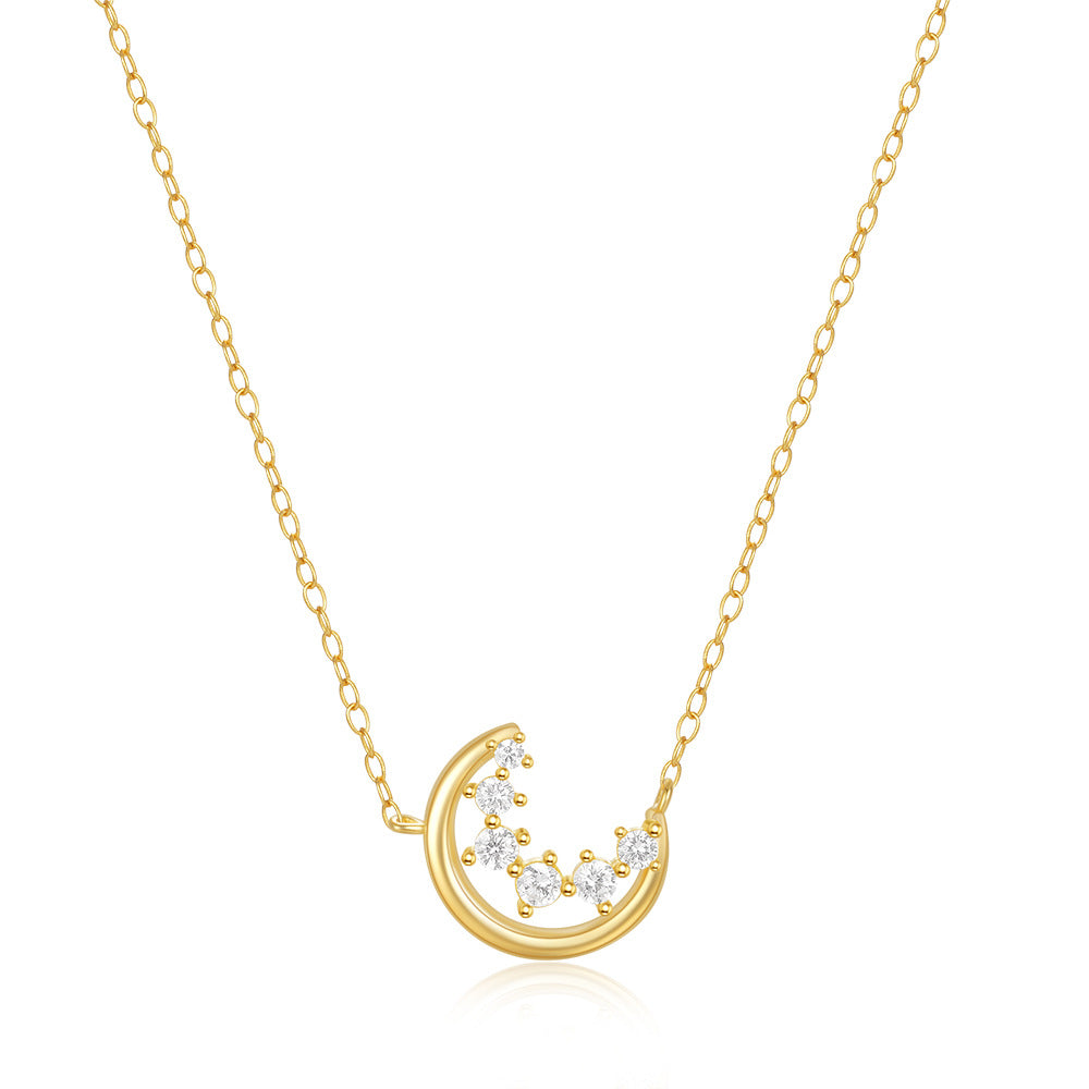 Crescent Moon Diamond Studded Layered Collarbone Necklace S925 Silver
