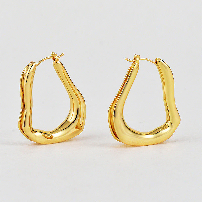 E0693 Simple Fashion Irregular Smooth Earrings for Women Brass Gold-Plated Ear Jewelry