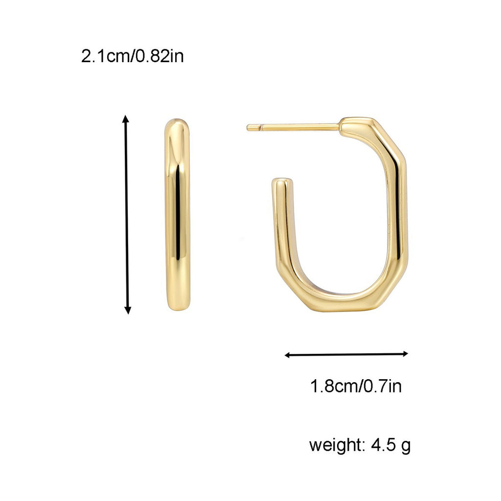 E0289 Metal Minimalist Arc Smooth Earrings for Women Geometric Square Earrings Copper Gold Plated Small Ear Clips