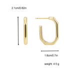 E0289 Metal Minimalist Arc Smooth Earrings for Women Geometric Square Earrings Copper Gold Plated Small Ear Clips