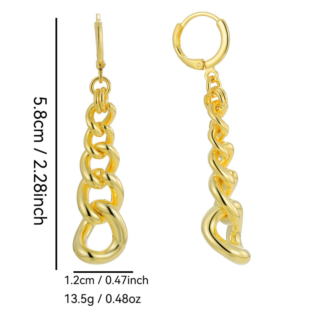 E0742 Exaggerated Punk Hip-Hop Style Earrings for Women, Brass Gold-Plated Fashion Retro Drop Earrings