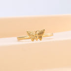 R0470 Japanese and Korean Style Small Fragrance Design Butterfly Shape Ring for Women Copper Plated with Real Gold Simple Smooth Surface Ring
