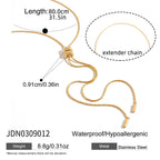 Stainless Steel Zircon y Long Chain Necklace Jewelry for Women Autumn Winter Sweater Chain