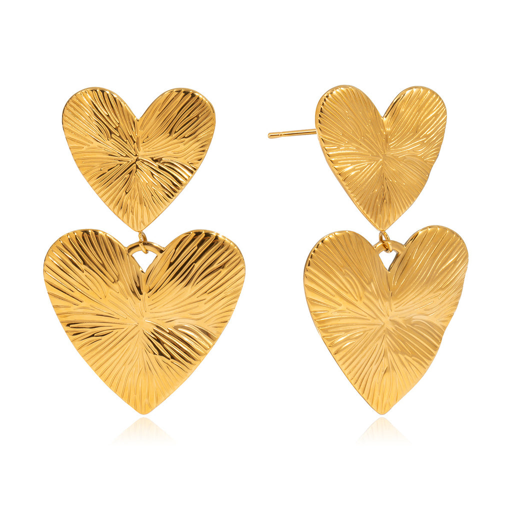 2H Stainless Steel Exaggerated Heart Earrings for Women, Non-Fading Jewelry