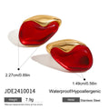 Gold-Plated Red Agate Stainless Steel Stud Earrings — finish and profile — jewelry finish and design detail