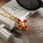 2H Cross Pearl Necklace Jewelry Non-Fading Stainless Steel Accessories