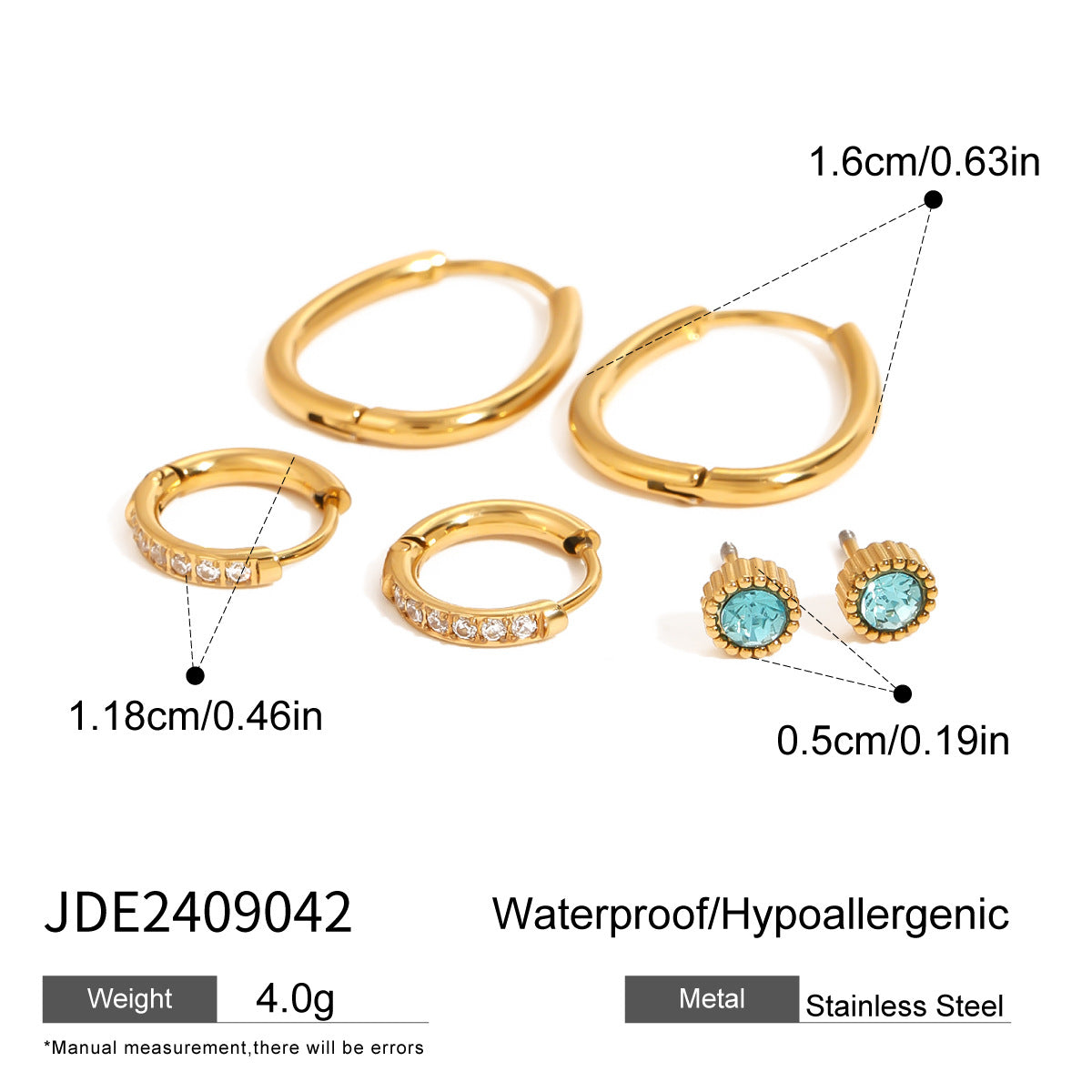 Three Pairs of Stainless Steel Zircon Earrings Pearl Earrings Ear Accessories