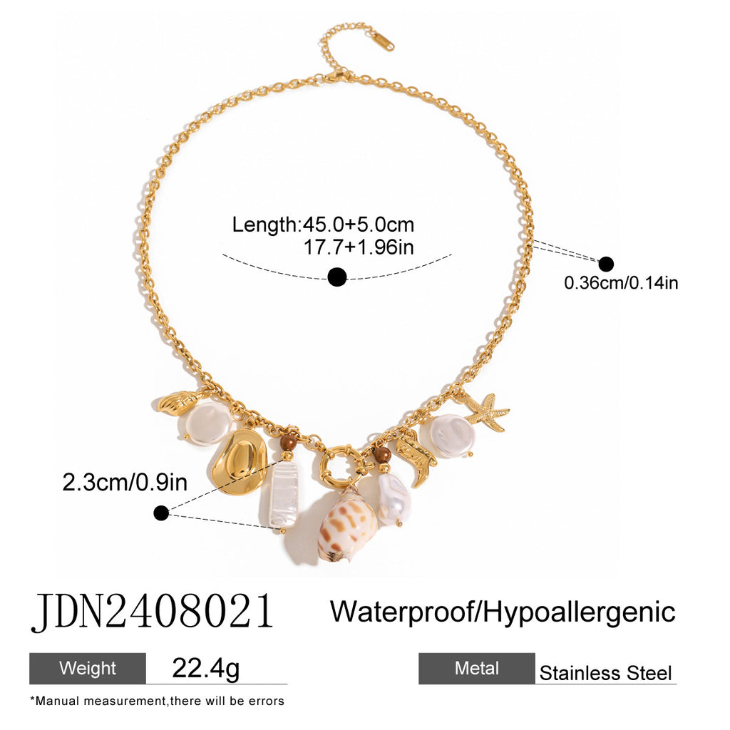 Stainless Steel Pearl Heart Necklace Oil Drop Collarbone Chain Jewelry