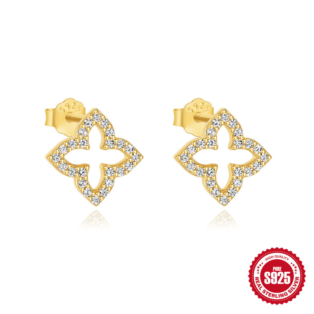 S925 Sterling Silver Four Leaf Clover Bracelet And Earring Set