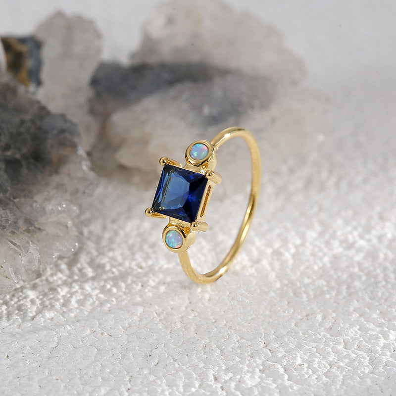 R0237 Korean Fresh Design Sweet Cool Opal Ring for Women Fashion Versatile with Blue Zircon