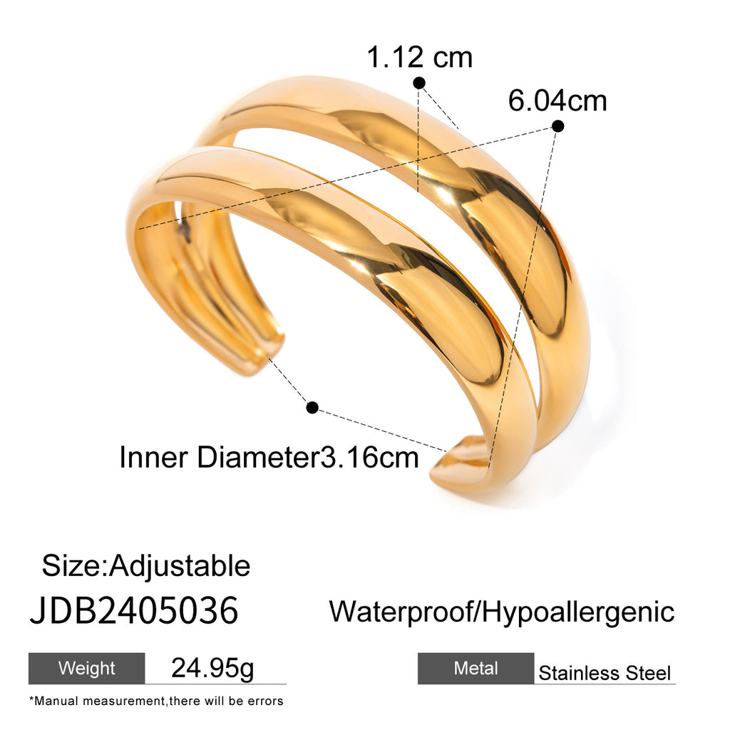 Ornament18k Gold Stainless Steel Wide Bracelet Open Bangle