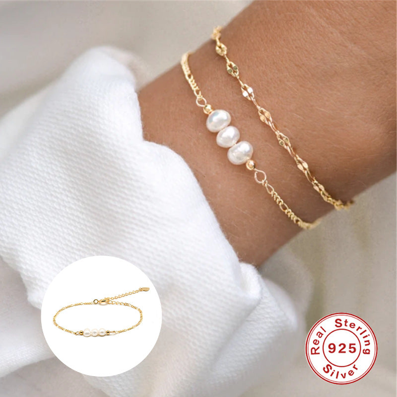 S925 Sterling Silver Imitation Pearl Bracelet With Eco Plating