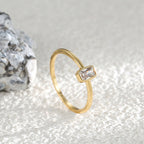 R0250 French Fashion Simple Square Zircon Ring for Women Fresh Versatile Design Ring