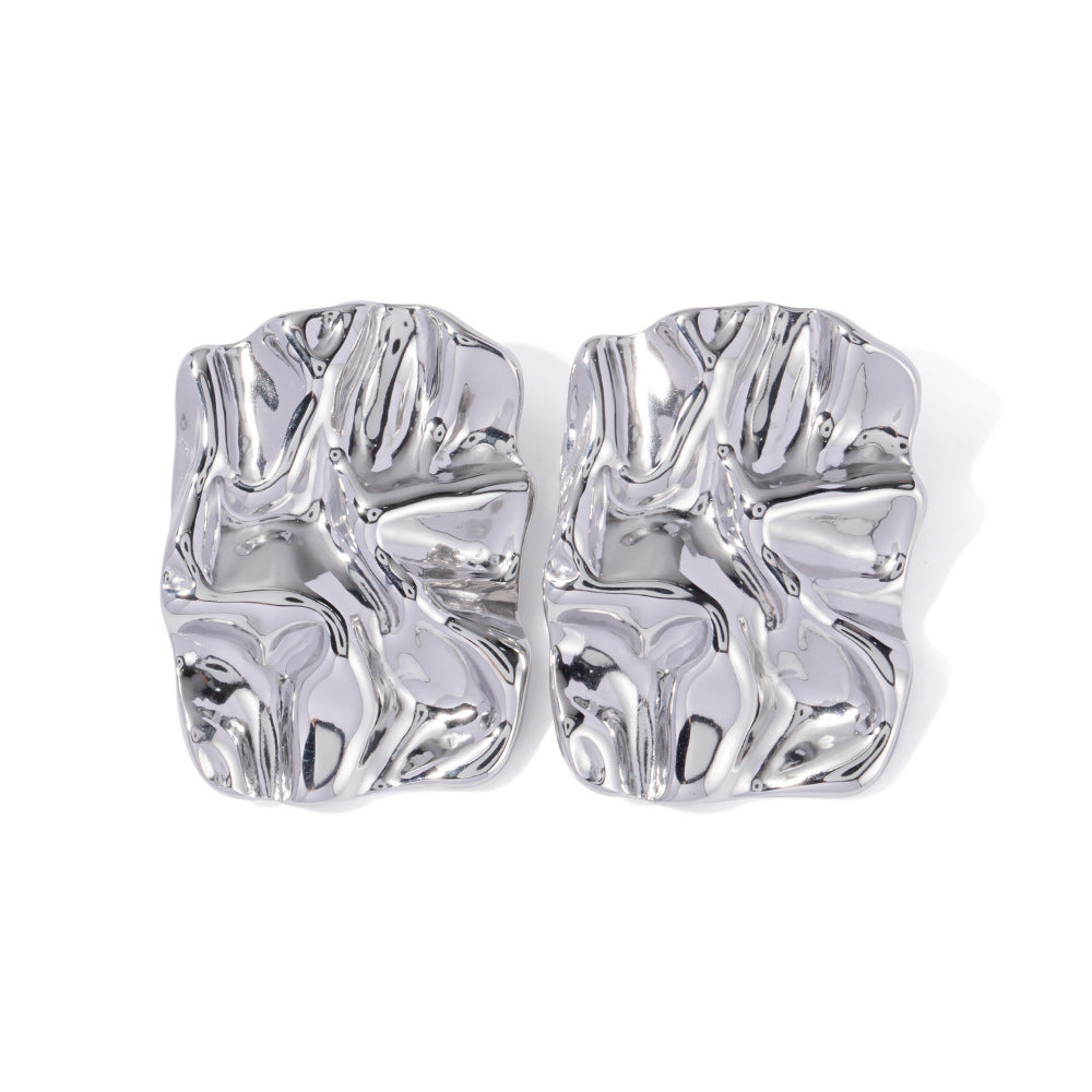 Stainless Steel Square Pleated Earrings Studs2025New Year's Trendy Design Earrings