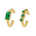 Gold-Plated Brass Geometric Green CZ Ear Cuff Earrings for private-label fashion jewelry buyers — jewelry finish and design detail