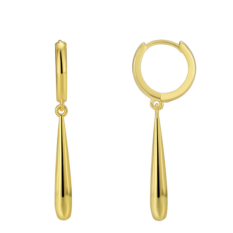 E0608 Fashion Simple Glossy Earrings for Women Brass Gold-Plated Long Strip Water Drop Earrings