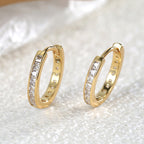 E0410 Textured Circle Small Earrings with Inlaid Diamonds, Round Full Diamond Ear Clips, Real Gold Plated, Stackable, Unisex Trendy
