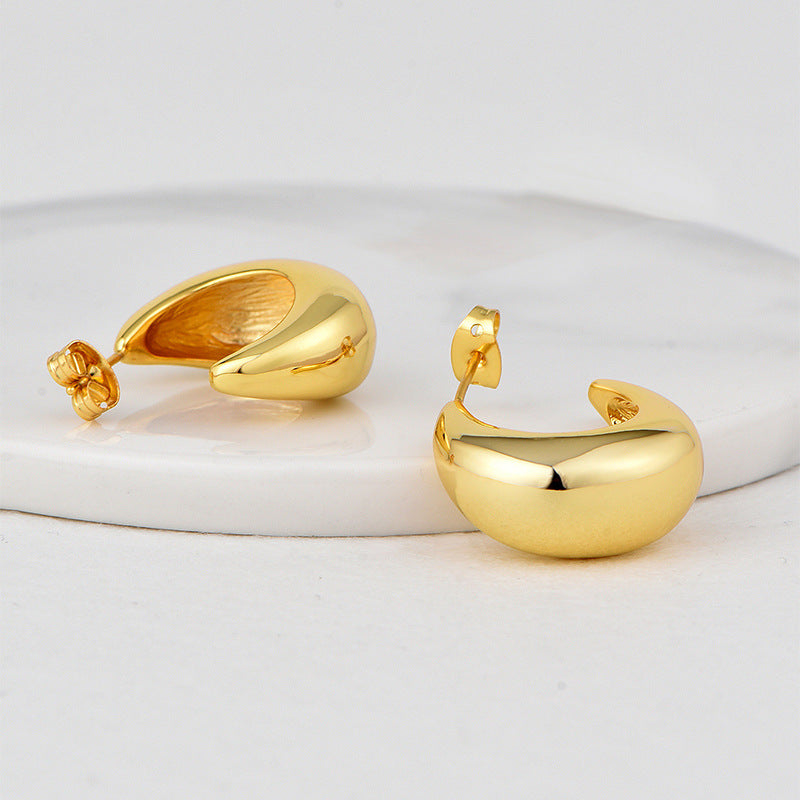 E0645 Simple Fashion Geometric Arc Earrings for Women Brass Gold-Plated Smooth Moon Shape Earrings