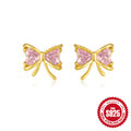 925 Sterling Silver Sterling Bowknot Heart Stud Earrings Colorful Zircon — collection product image 06