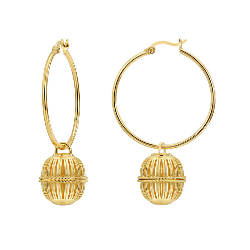 E0705 Fashion Large Hoop Earrings for Women Copper Gold Plated Artistic Retro Hollow Lantern Earrings