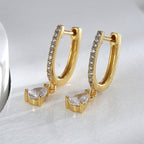 E0599 Fashion Minimalist Cool Style Water Drop Zircon Earrings for Women Copper Gold Plated Micro Inlaid White Zircon Hoop Earrings