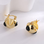 E0625 casual fashion Earrings Female Brass Gold Plated Black Agate Sphere Ear Buckle