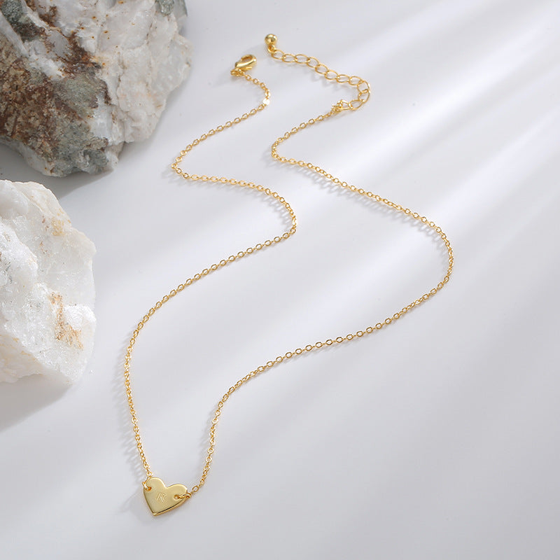 N0287 Elegant Simple Fashion Heart Necklace for Women Brass Gold Plated26English Letter Heart-shaped Collarbone Chain