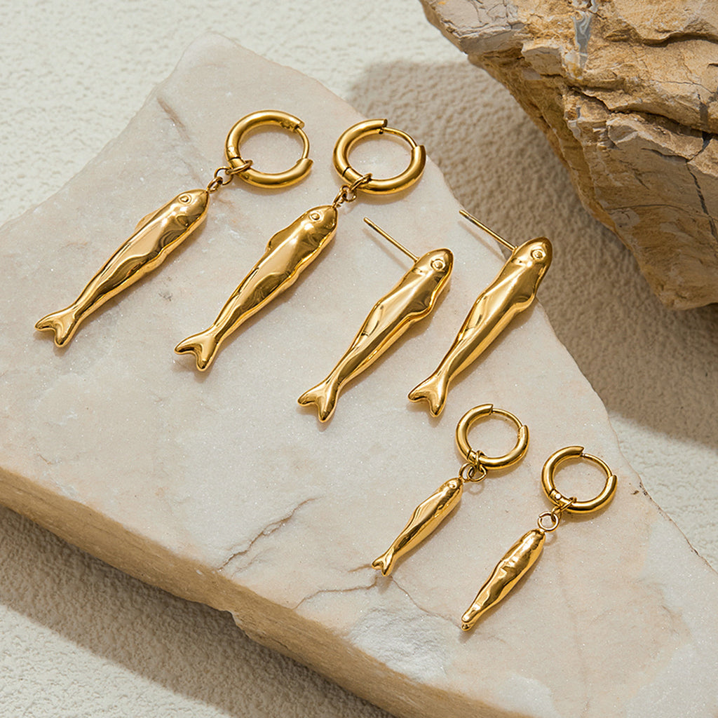 2H Stainless Steel Fish Earrings Ear Jewelry Design Sense Stud Earrings Accessories