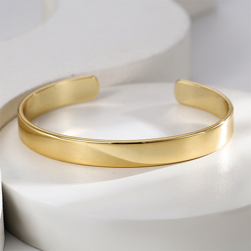 B0142 Brass Gold-Plated Simple Design Bracelet for Women, Adjustable Open End C Shaped Bracelet