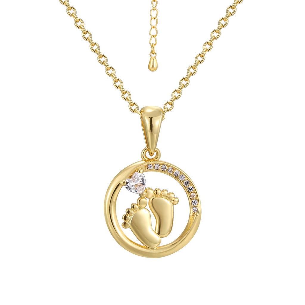 CYN0114 Round Footprint Copper Necklace Pendant for Women Collarbone Chain