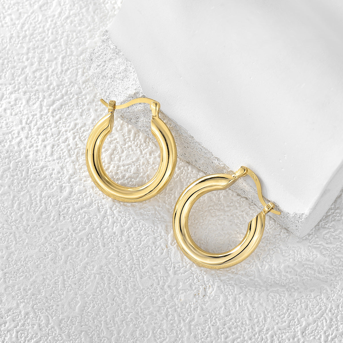 E0201 Basic Gold-Plated Smooth Earrings for Women, Simple Style with Metallic Texture Hoops