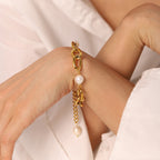 2H 18K Gold Plated Stainless Steel Pearl Bracelet12mm Oval Chain Chunky Bracelet Jewelry for Women