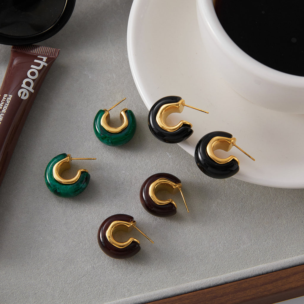 Maillard Autumn and Winter Resin Earrings Stainless Steel Stud Earrings Jewelry