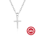Sterling Silver Cross Necklace Minimalist Collarbone Chain — design silhouette — jewelry finish and design detail
