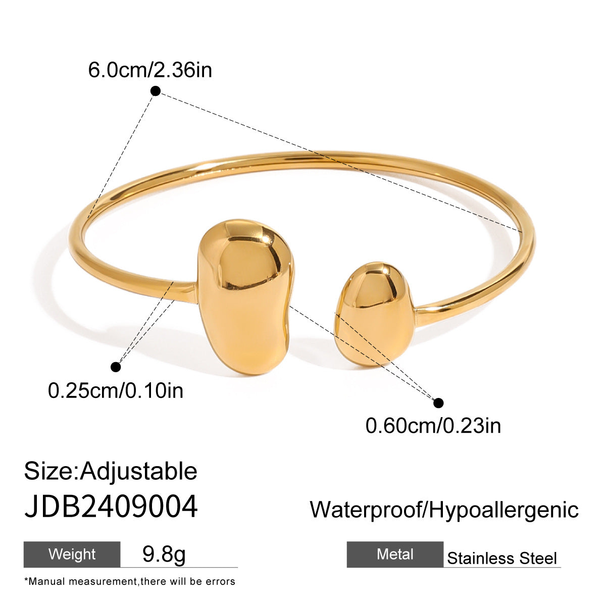 Stainless Steel Water Drop Open Bracelet Earrings Jewelry