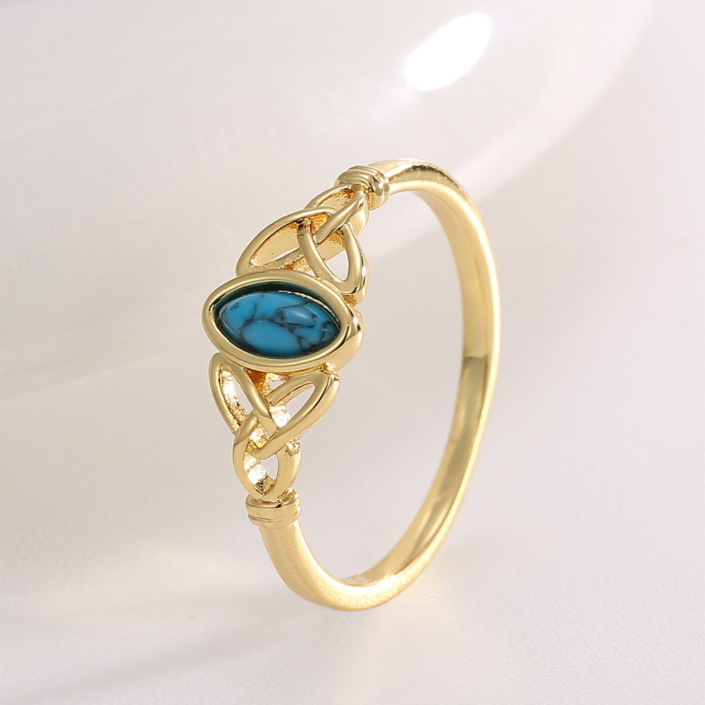 R0679 Modern Retro Design Ring for Women, Gold-Plated with Water Drop-Shaped Turquoise Fashion Tail Ring