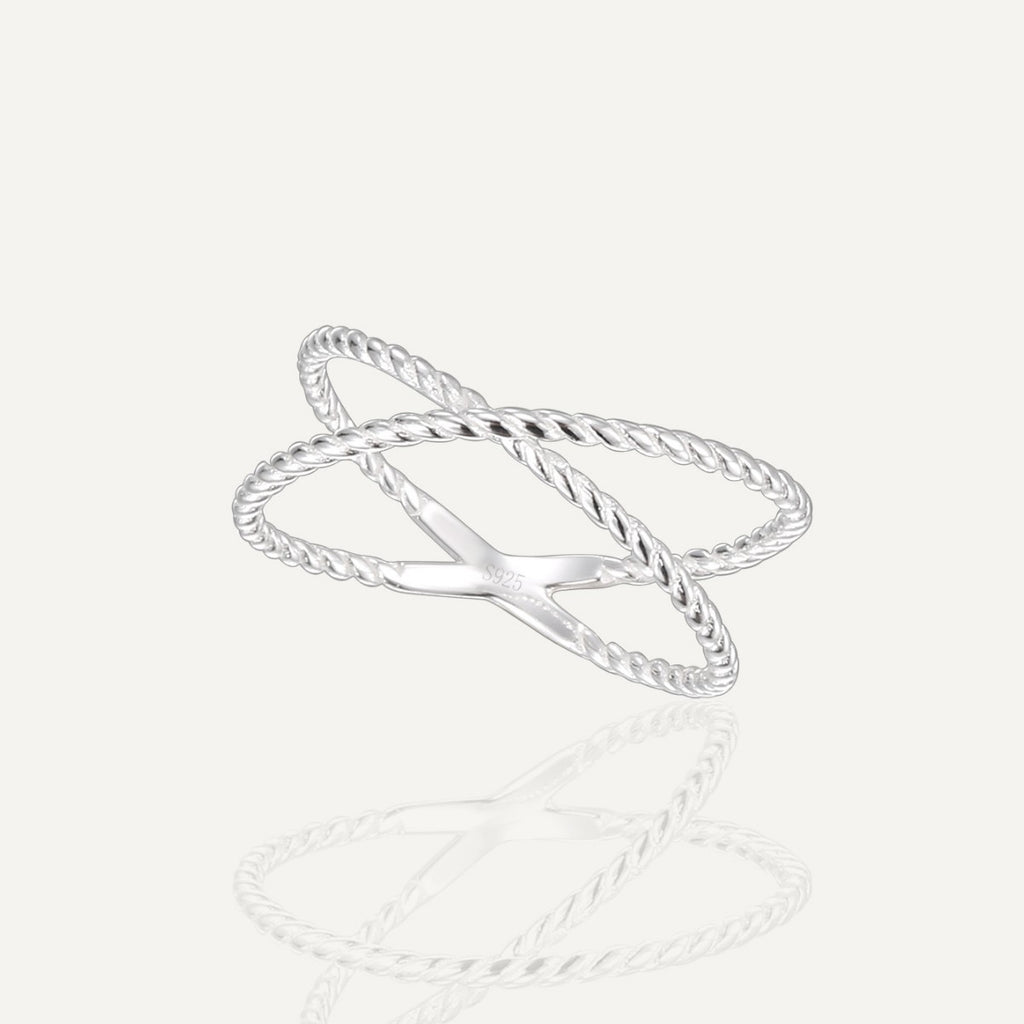 SR0046 S925Silver Double Ring Double Circle Line X Minimalist Ring Design