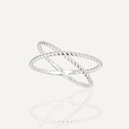 SR0046 S925Silver Double Ring Double Circle Line X Minimalist Ring Design
